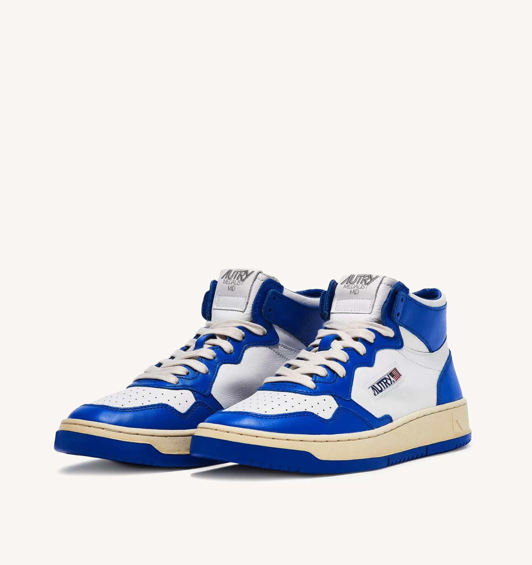 Männer AUTRY Sneakers Medalist Mid Aus Zweifarbigem Leder Weiss Und Prince Blue