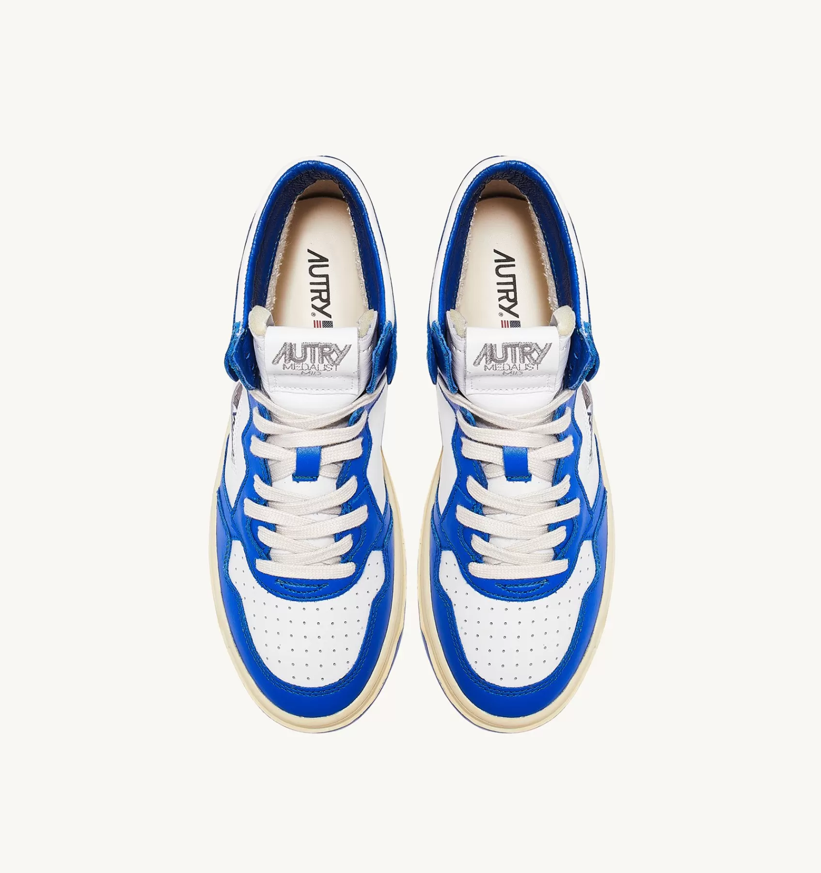 Männer AUTRY Sneakers Medalist Mid Aus Zweifarbigem Leder Weiss Und Prince Blue