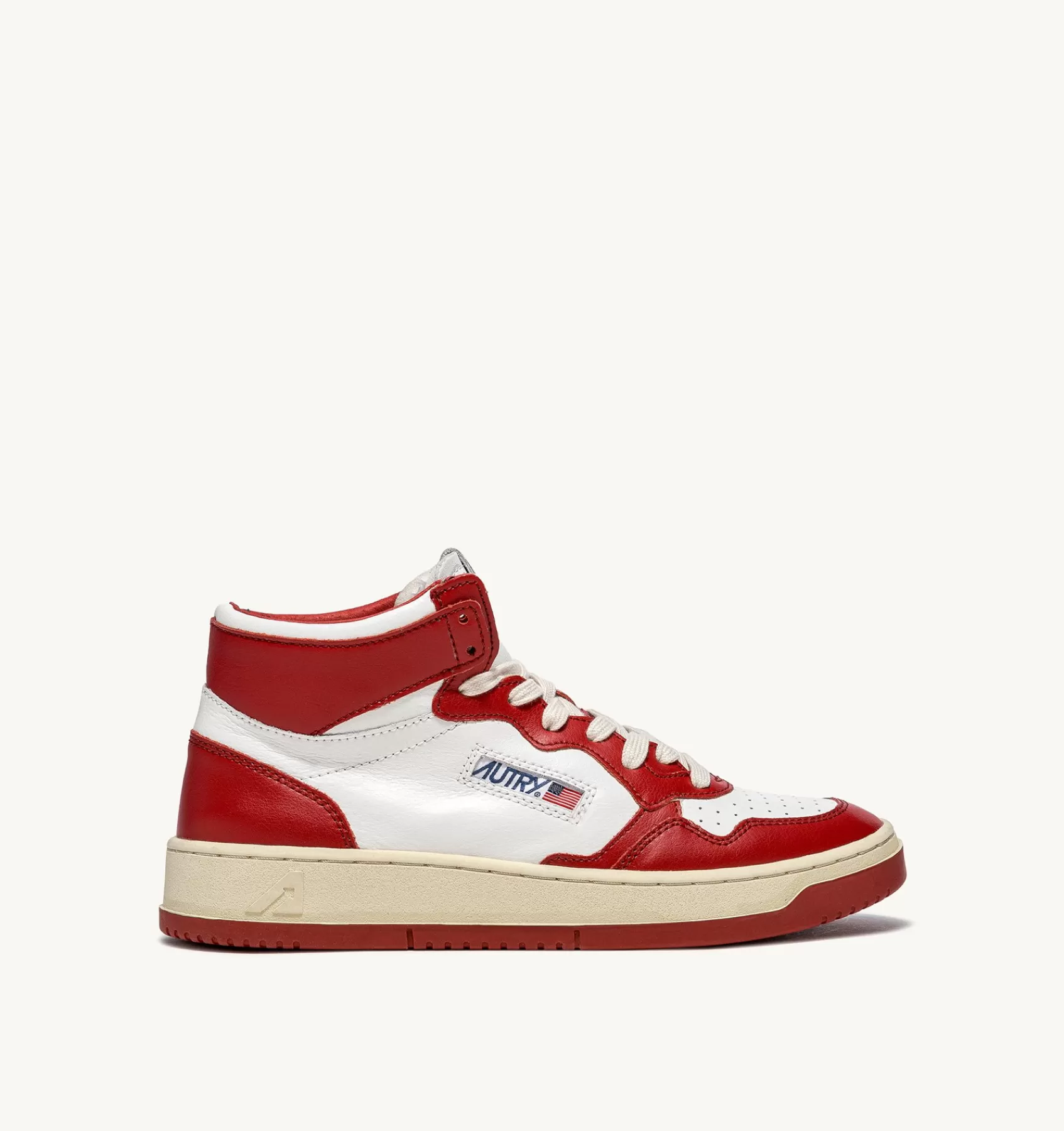 Männer AUTRY Sneakers Medalist Mid Aus Zweifarbigem Leder Weiss Und Rot