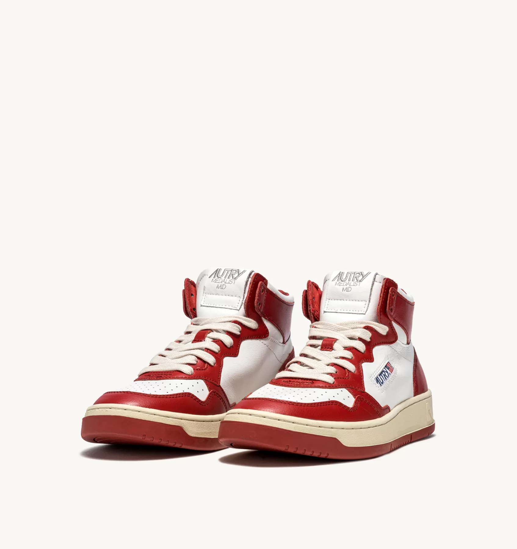 Männer AUTRY Sneakers Medalist Mid Aus Zweifarbigem Leder Weiss Und Rot