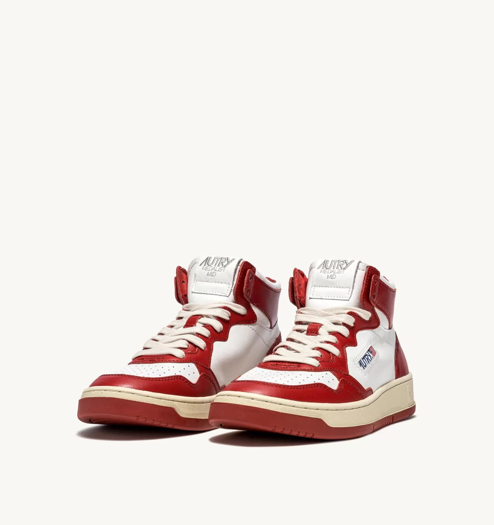 Frauen AUTRY Sneakers Medalist Mid Aus Zweifarbigem Leder Weiss Und Rot