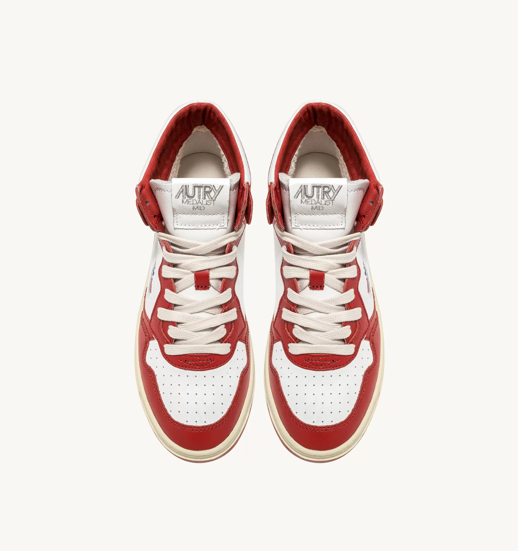 Frauen AUTRY Sneakers Medalist Mid Aus Zweifarbigem Leder Weiss Und Rot