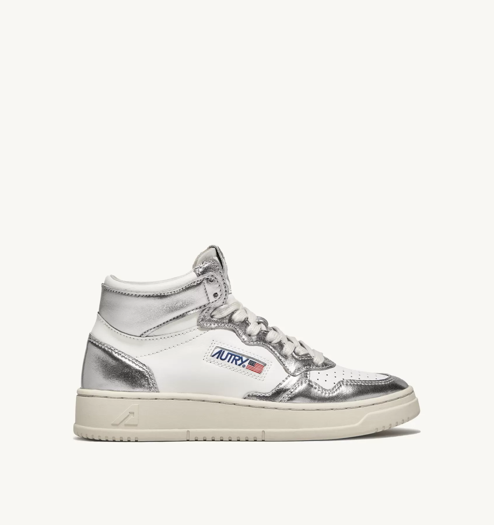 Frauen AUTRY Sneakers Medalist Mid Aus Zweifarbigem Leder Weiss Und Silber