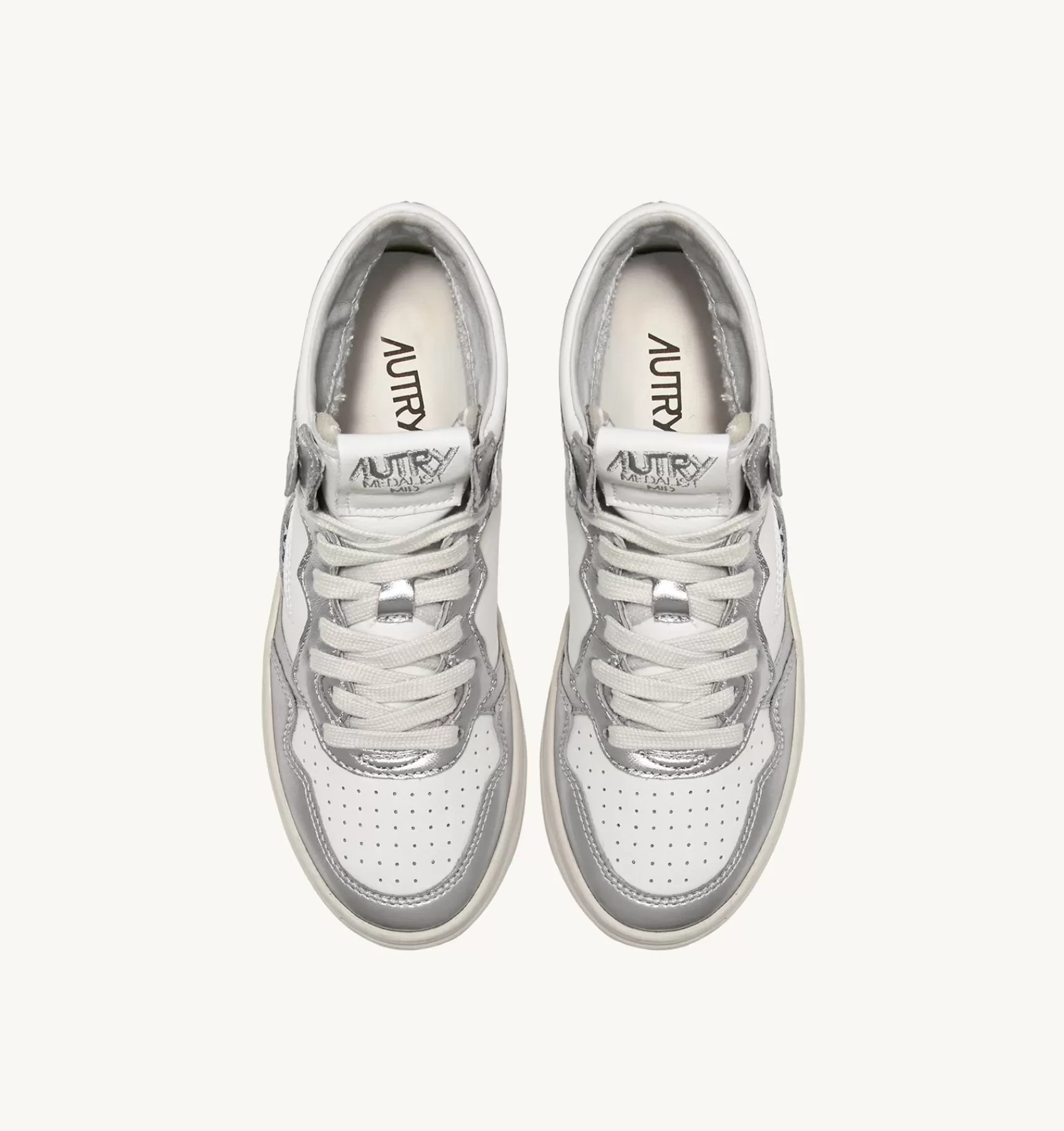 Frauen AUTRY Sneakers Medalist Mid Aus Zweifarbigem Leder Weiss Und Silber