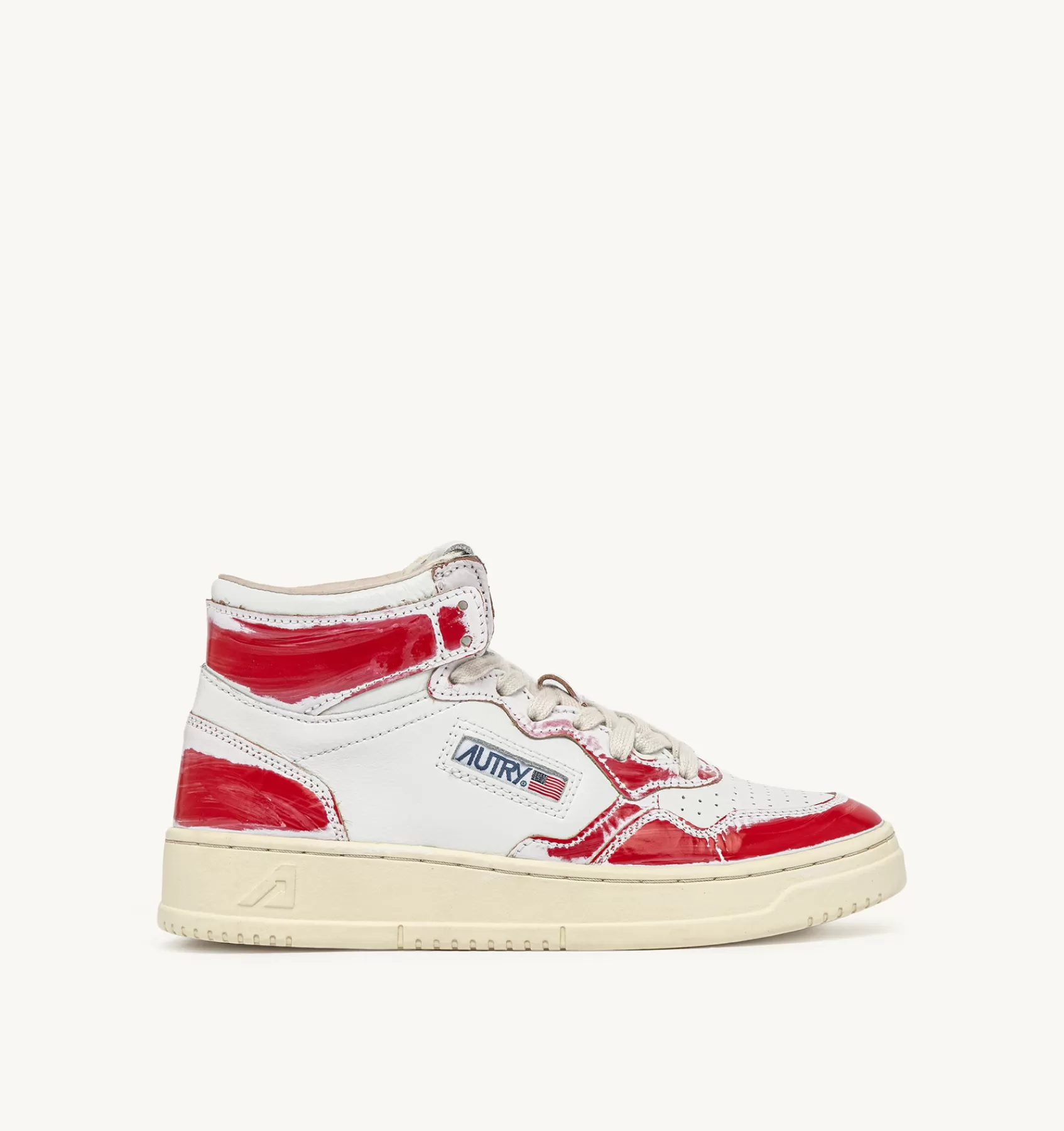 Frauen AUTRY Sneakers Medalist Mid Super Vintage Aus Leder Asportable In Weiss Und Rot