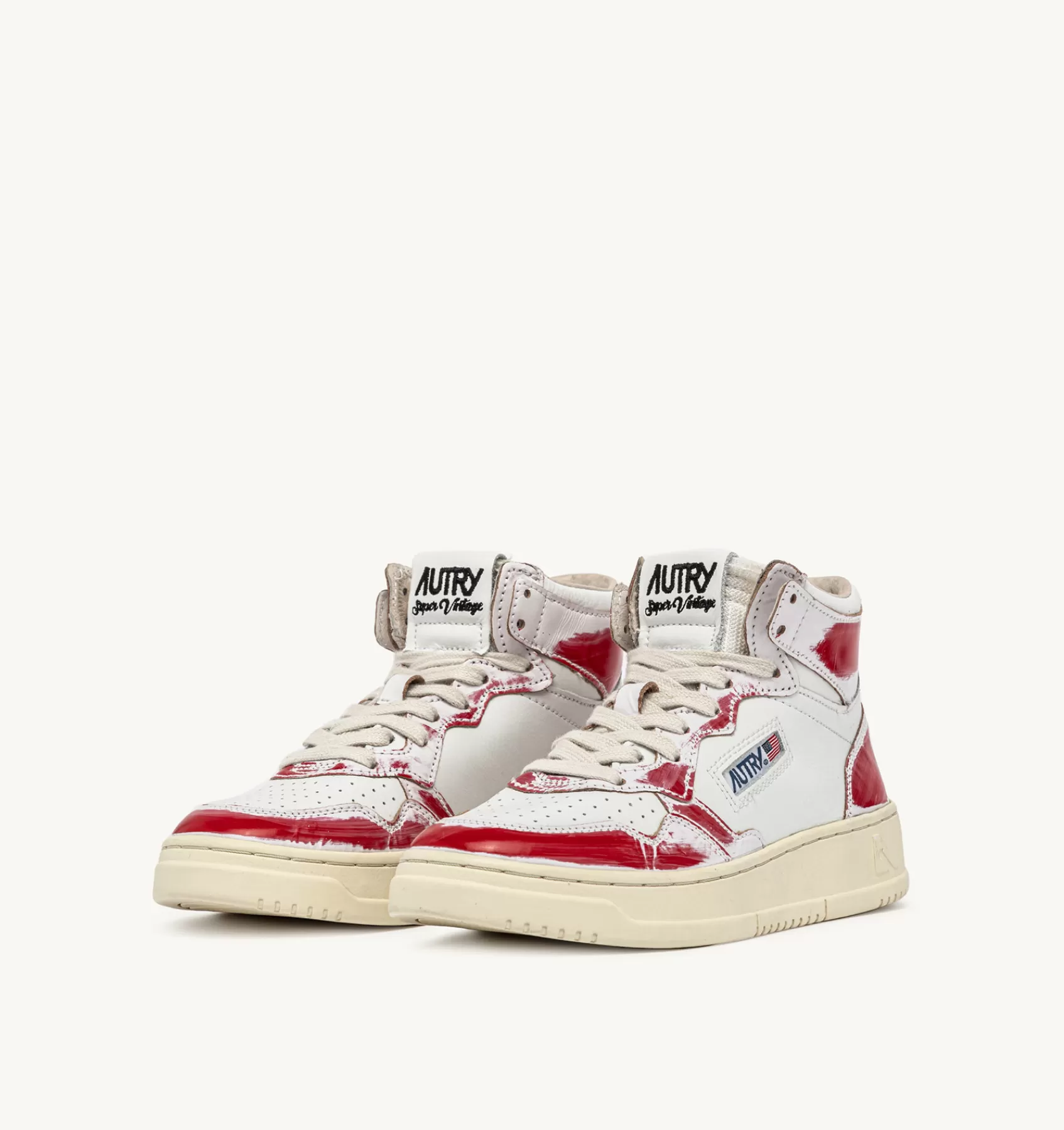 Frauen AUTRY Sneakers Medalist Mid Super Vintage Aus Leder Asportable In Weiss Und Rot