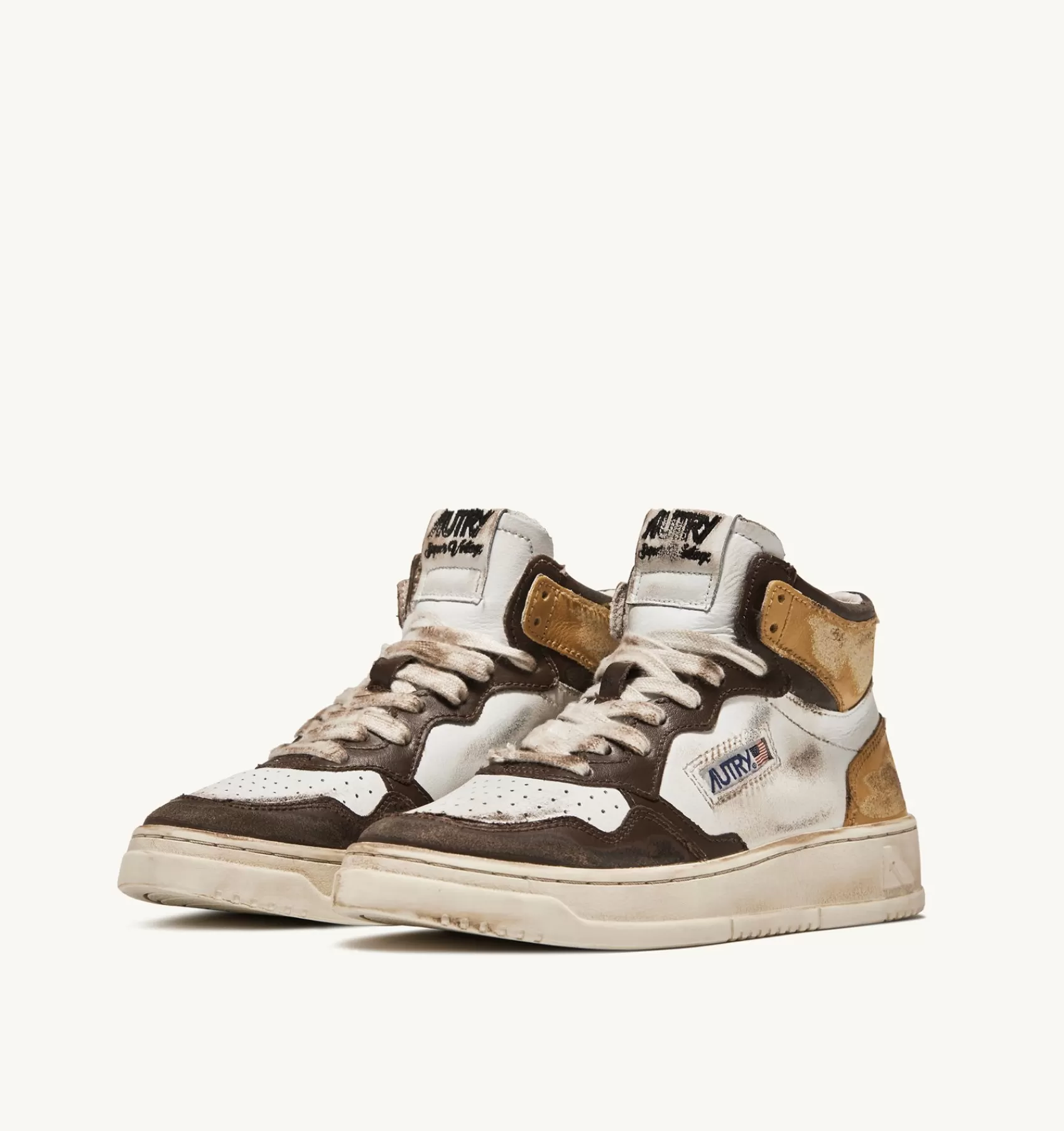Männer AUTRY Sneakers Medalist Mid Super Vintage Aus Leder In Weiss Braun Und Honey