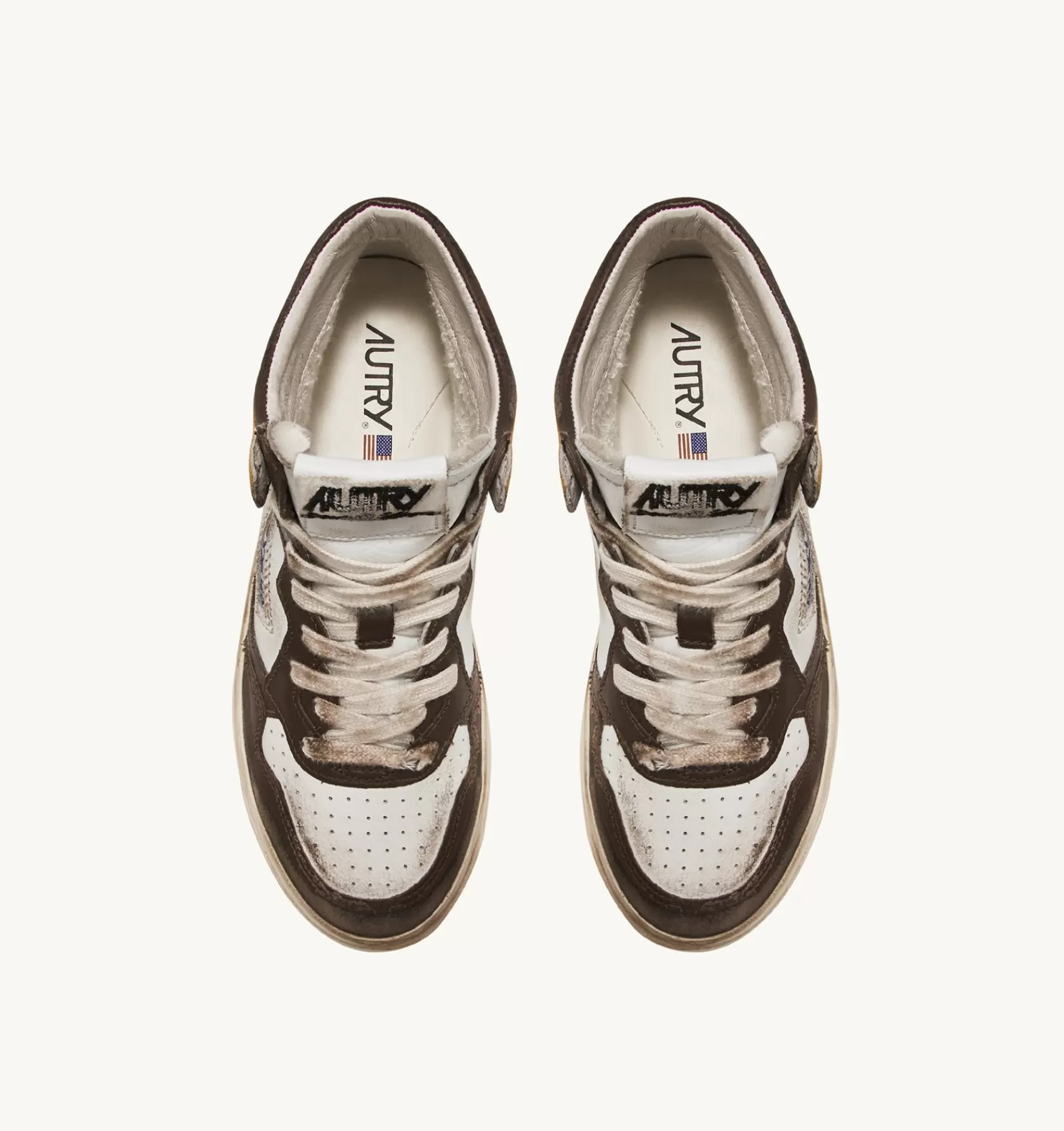 Männer AUTRY Sneakers Medalist Mid Super Vintage Aus Leder In Weiss Braun Und Honey