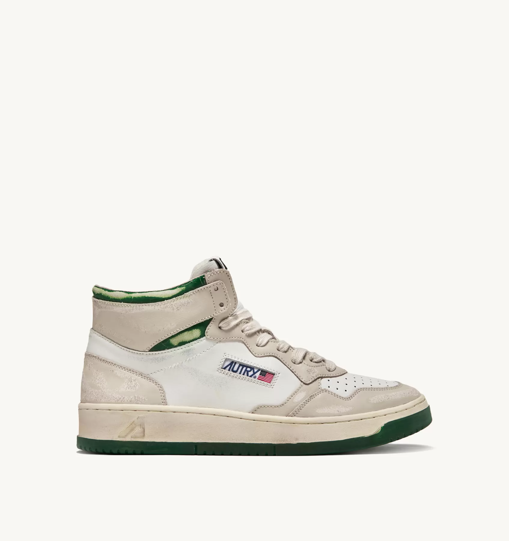 Frauen AUTRY Sneakers Medalist Mid Super Vintage Aus Leder In Weiss, Elfenbein Und Grun