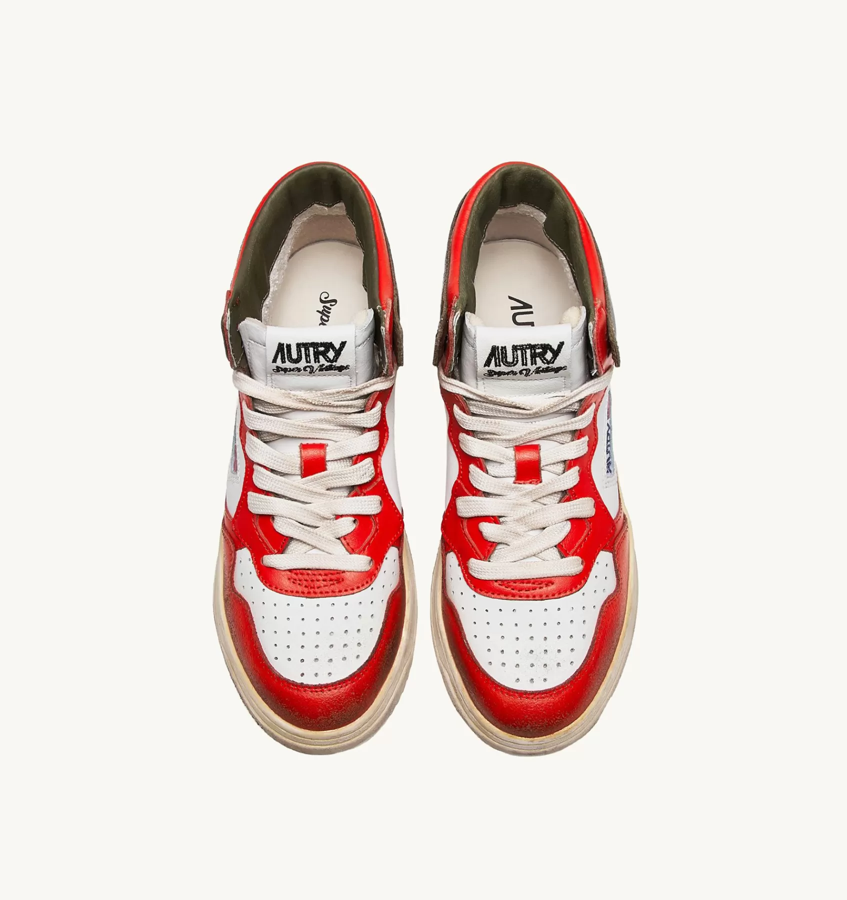 Männer AUTRY Sneakers Medalist Mid Super Vintage Aus Leder In Weiss, Orange Und Tarnfarbe