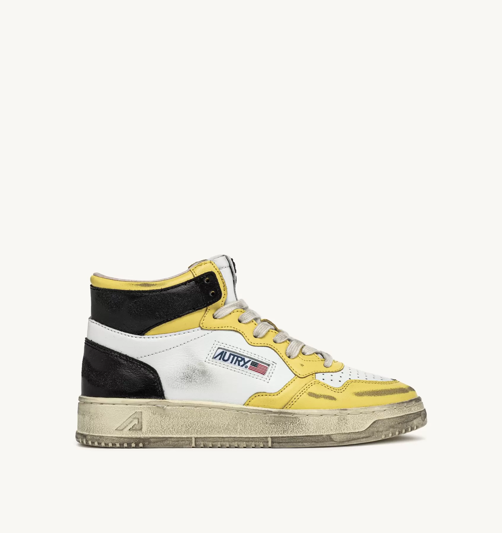 Frauen AUTRY Sneakers Medalist Mid Super Vintage Aus Leder In Weiss Schwarz Gelb