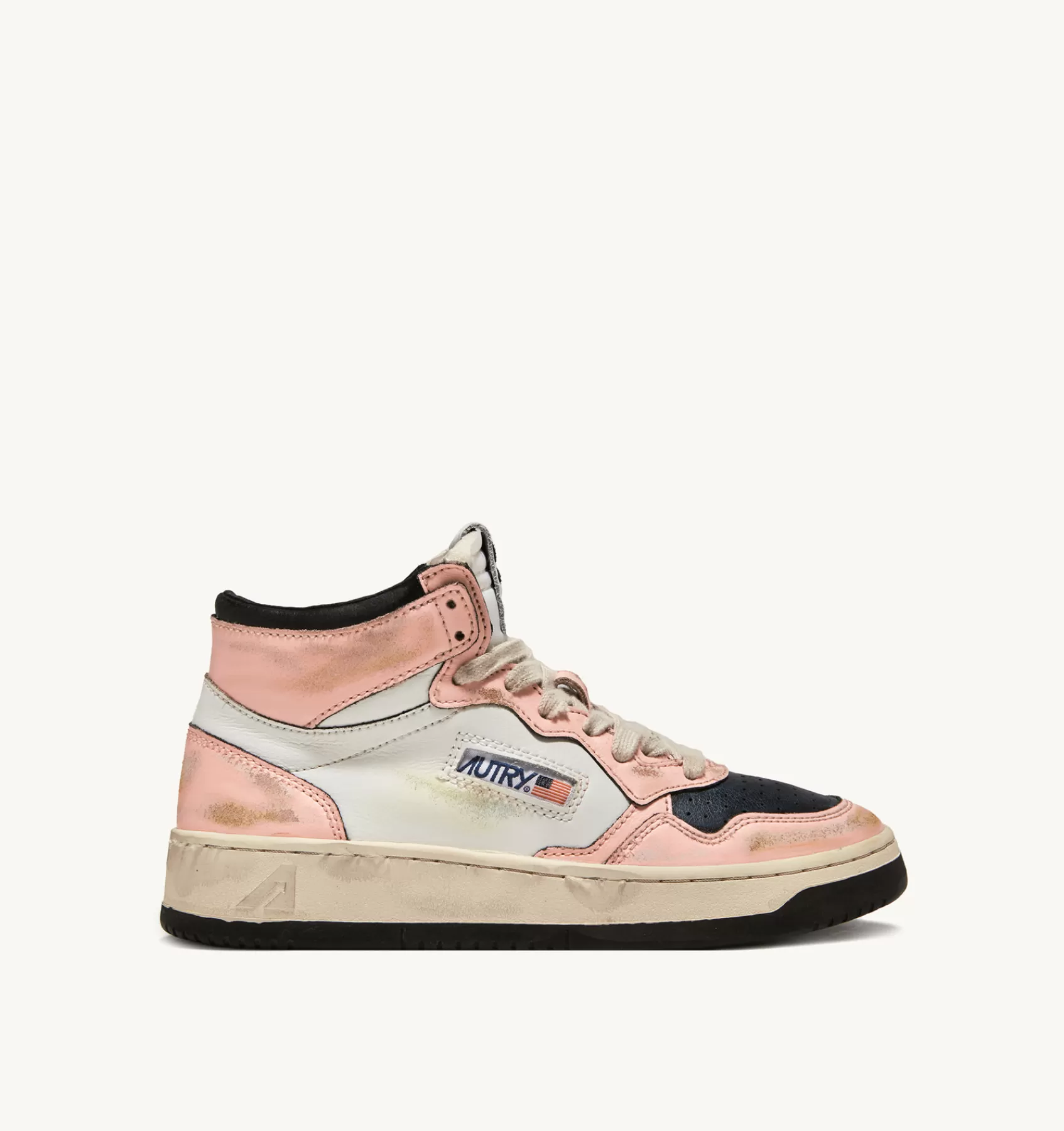 Frauen AUTRY Sneakers Medalist Mid Super Vintage Aus Leder In Weiss Und Rosa