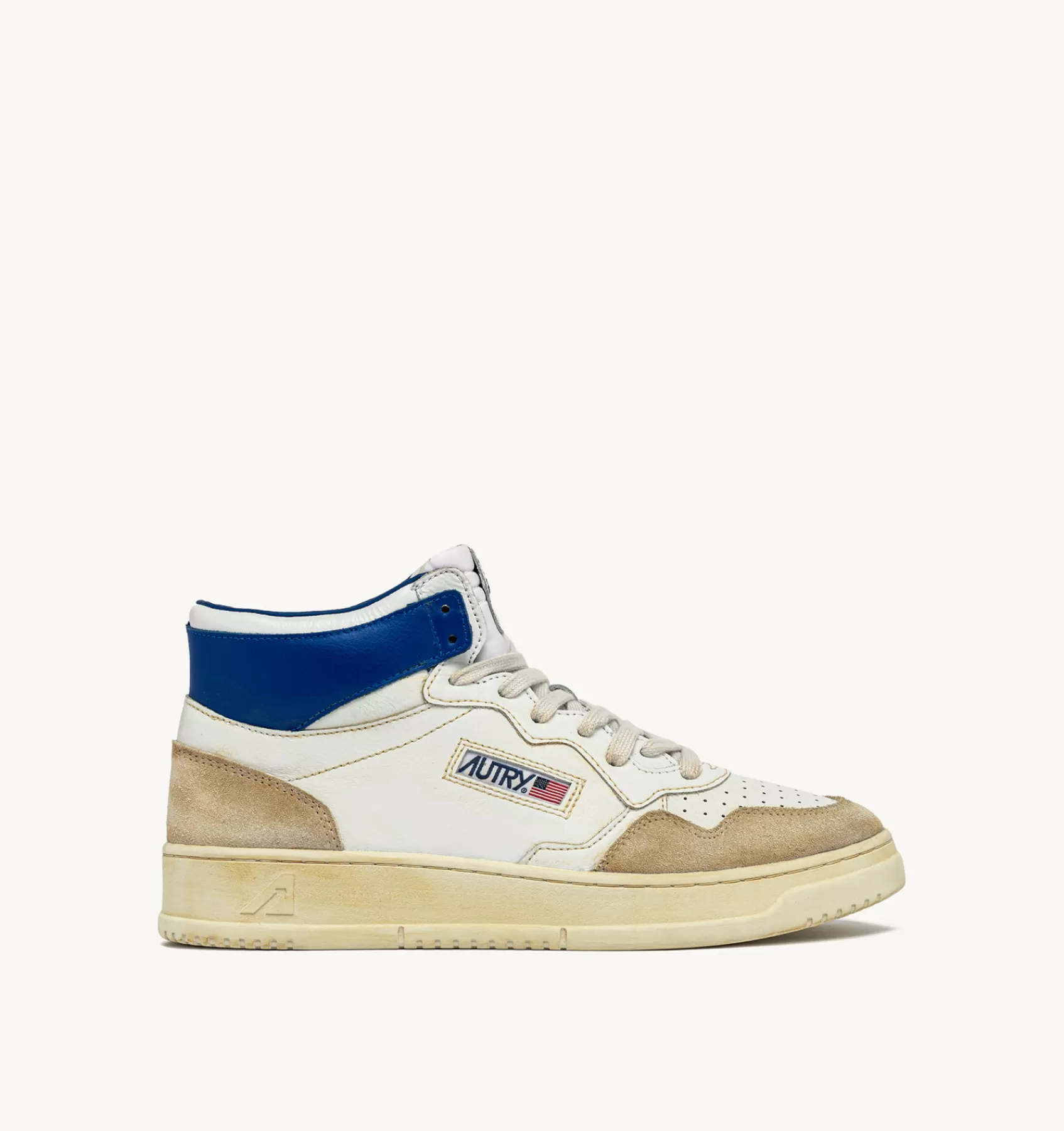 Männer AUTRY Sneakers Medalist Mid Super Vintage Aus Leder Yellowing Mit Weiss Und Blau