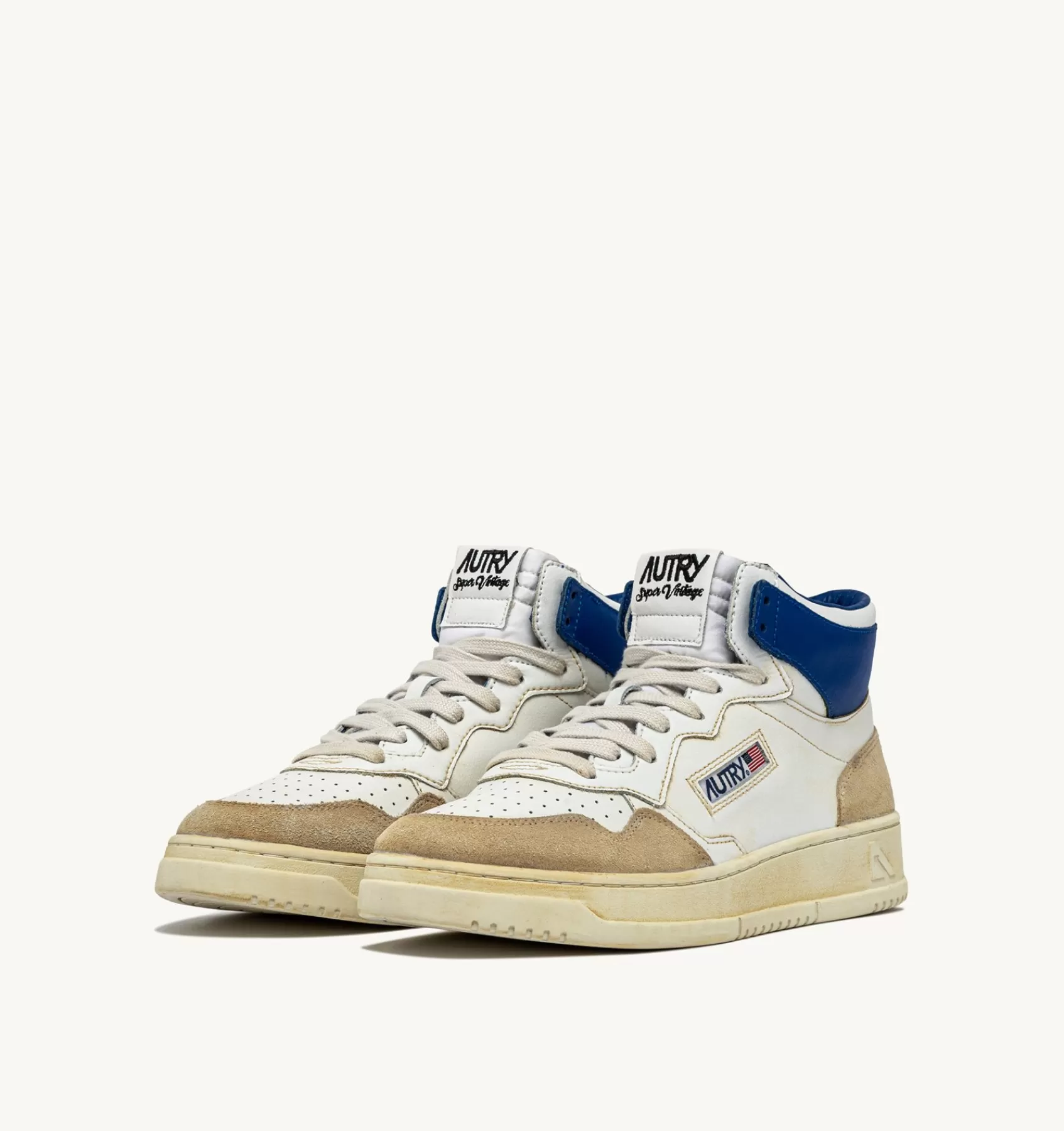 Männer AUTRY Sneakers Medalist Mid Super Vintage Aus Leder Yellowing Mit Weiss Und Blau