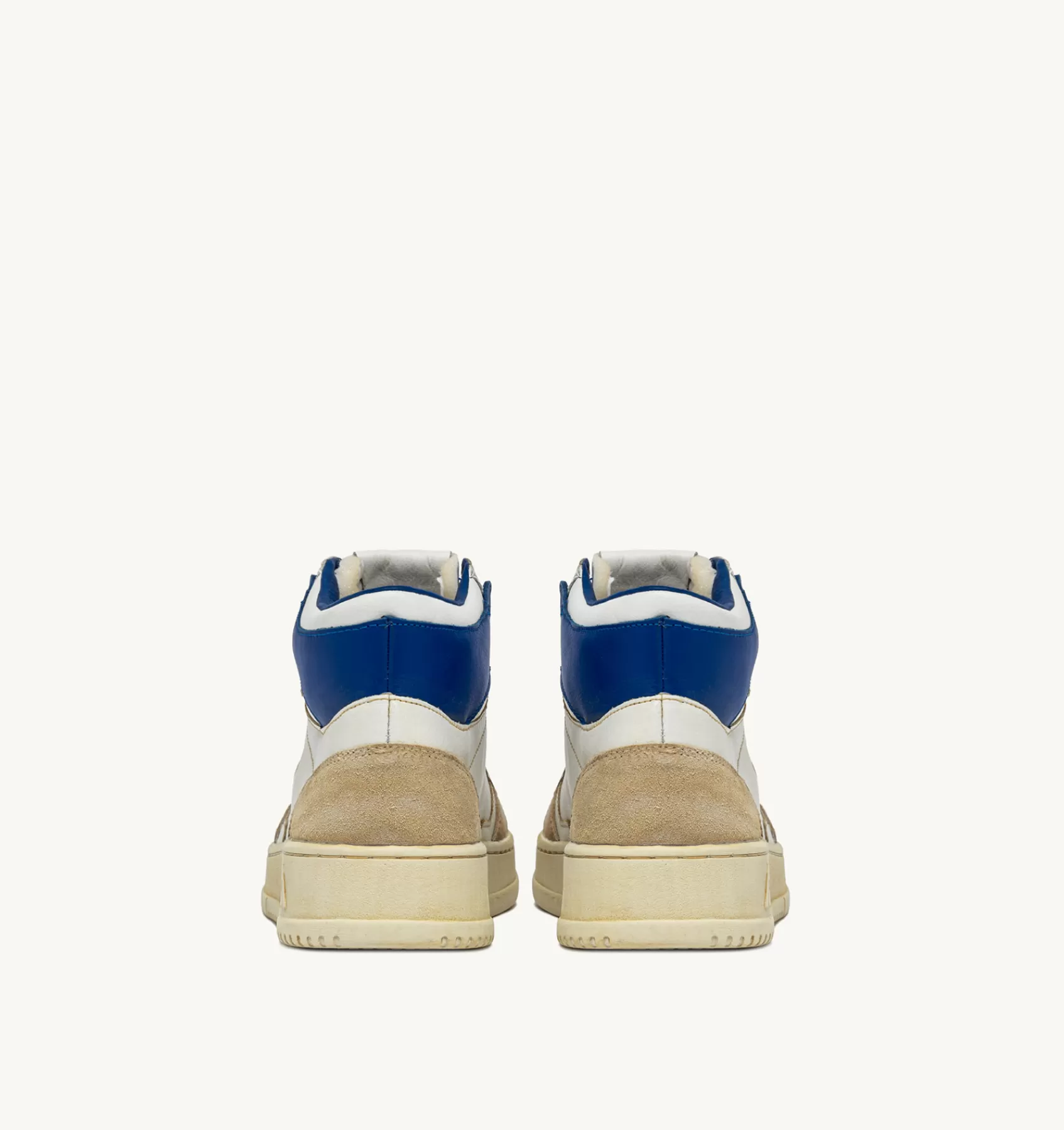 Männer AUTRY Sneakers Medalist Mid Super Vintage Aus Leder Yellowing Mit Weiss Und Blau