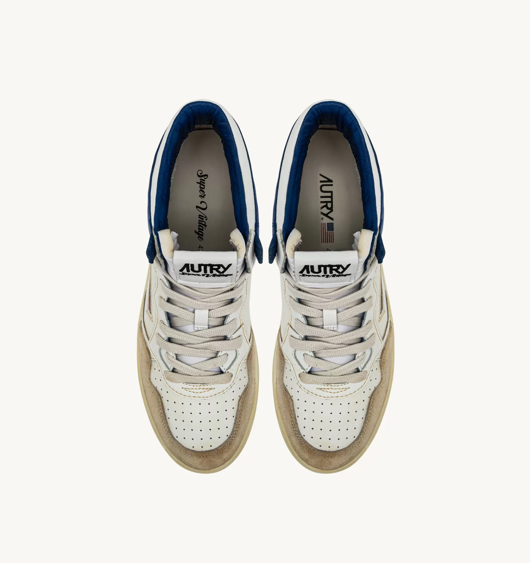 Männer AUTRY Sneakers Medalist Mid Super Vintage Aus Leder Yellowing Mit Weiss Und Blau