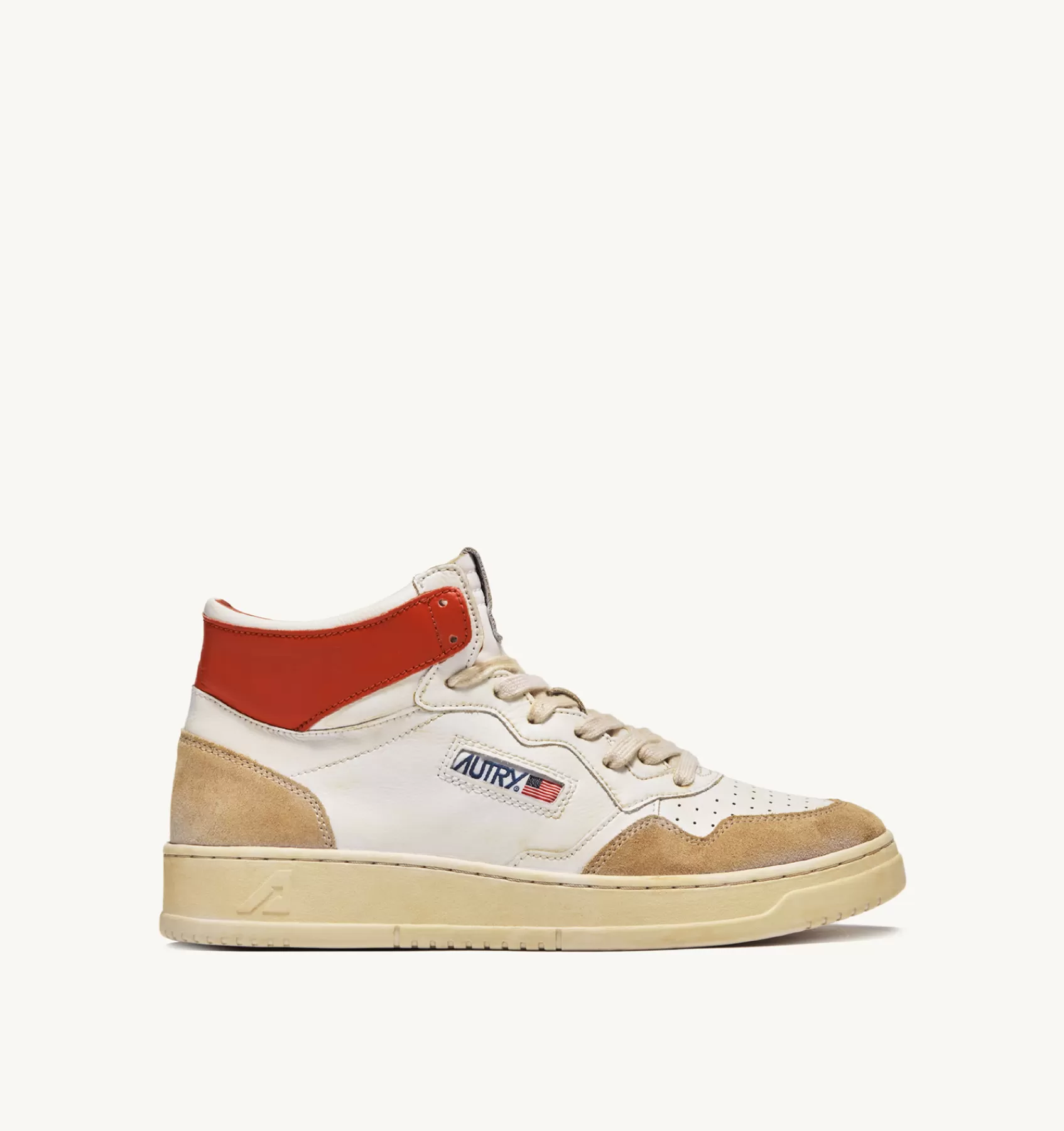 Männer AUTRY Sneakers Medalist Mid Super Vintage Aus Leder Yellowing Mit Weiss Und Orange