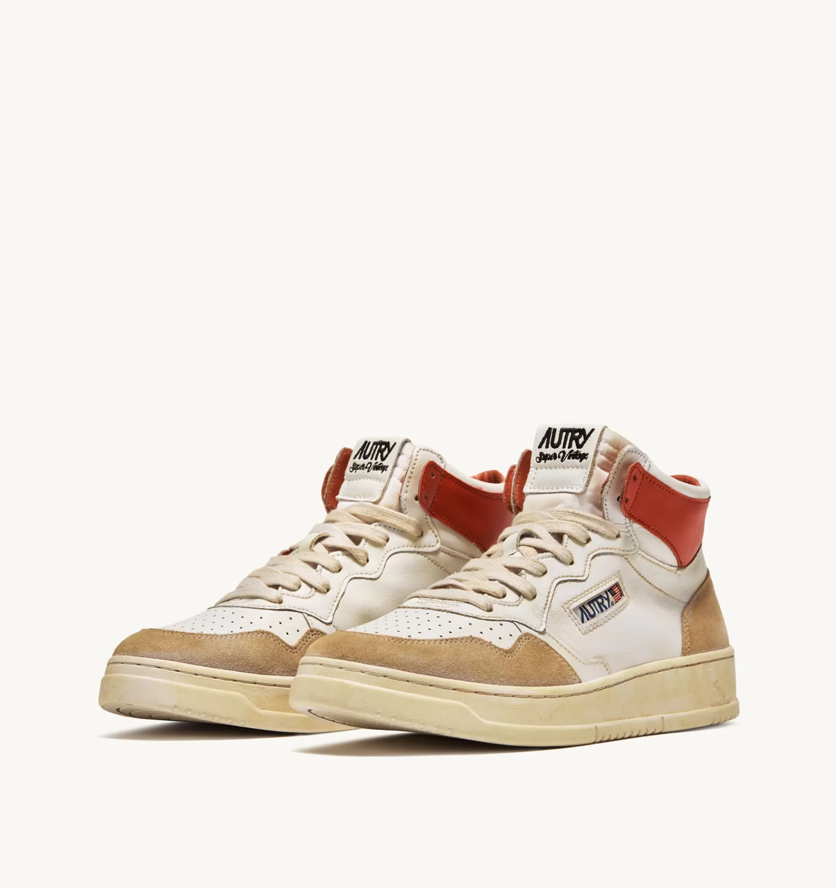 Männer AUTRY Sneakers Medalist Mid Super Vintage Aus Leder Yellowing Mit Weiss Und Orange
