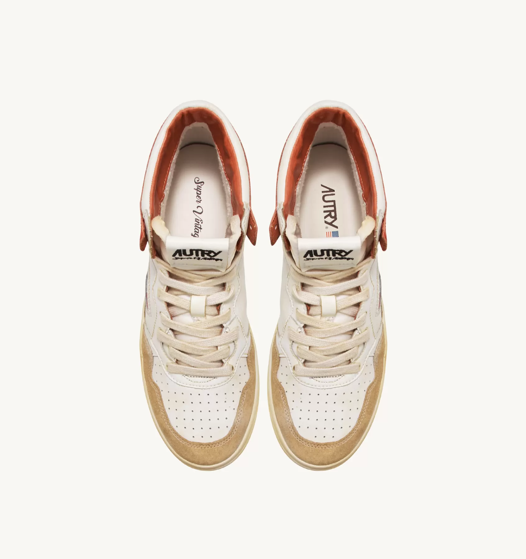 Männer AUTRY Sneakers Medalist Mid Super Vintage Aus Leder Yellowing Mit Weiss Und Orange