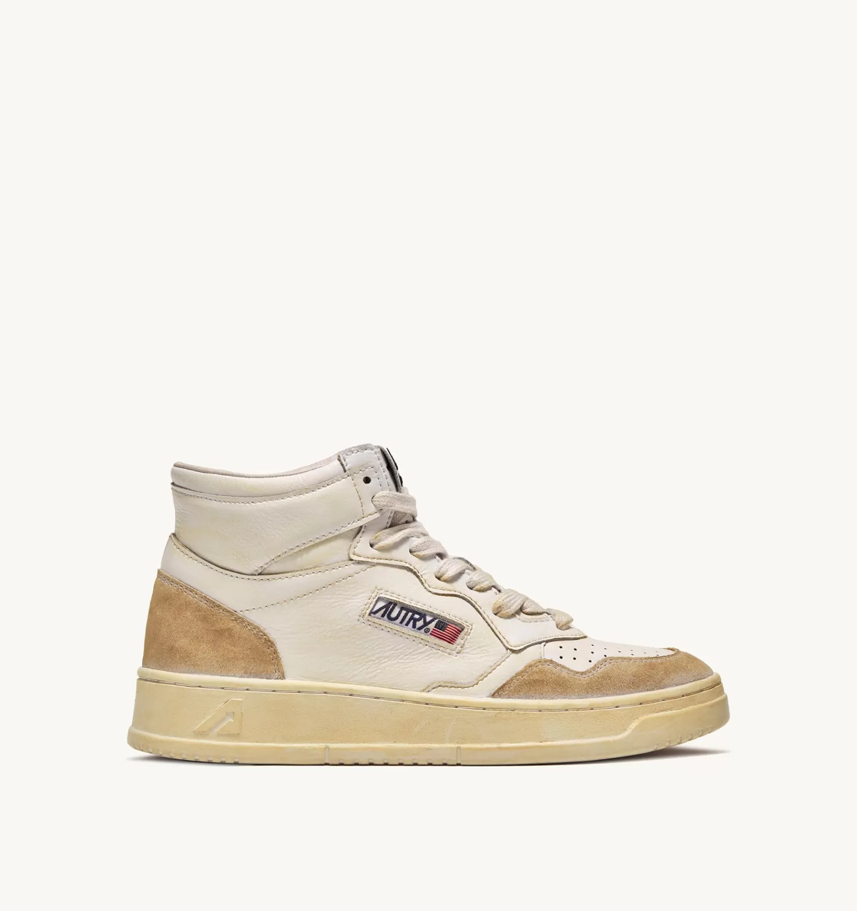 Männer AUTRY Sneakers Medalist Mid Super Vintage Aus Leder Yellowing Weiss