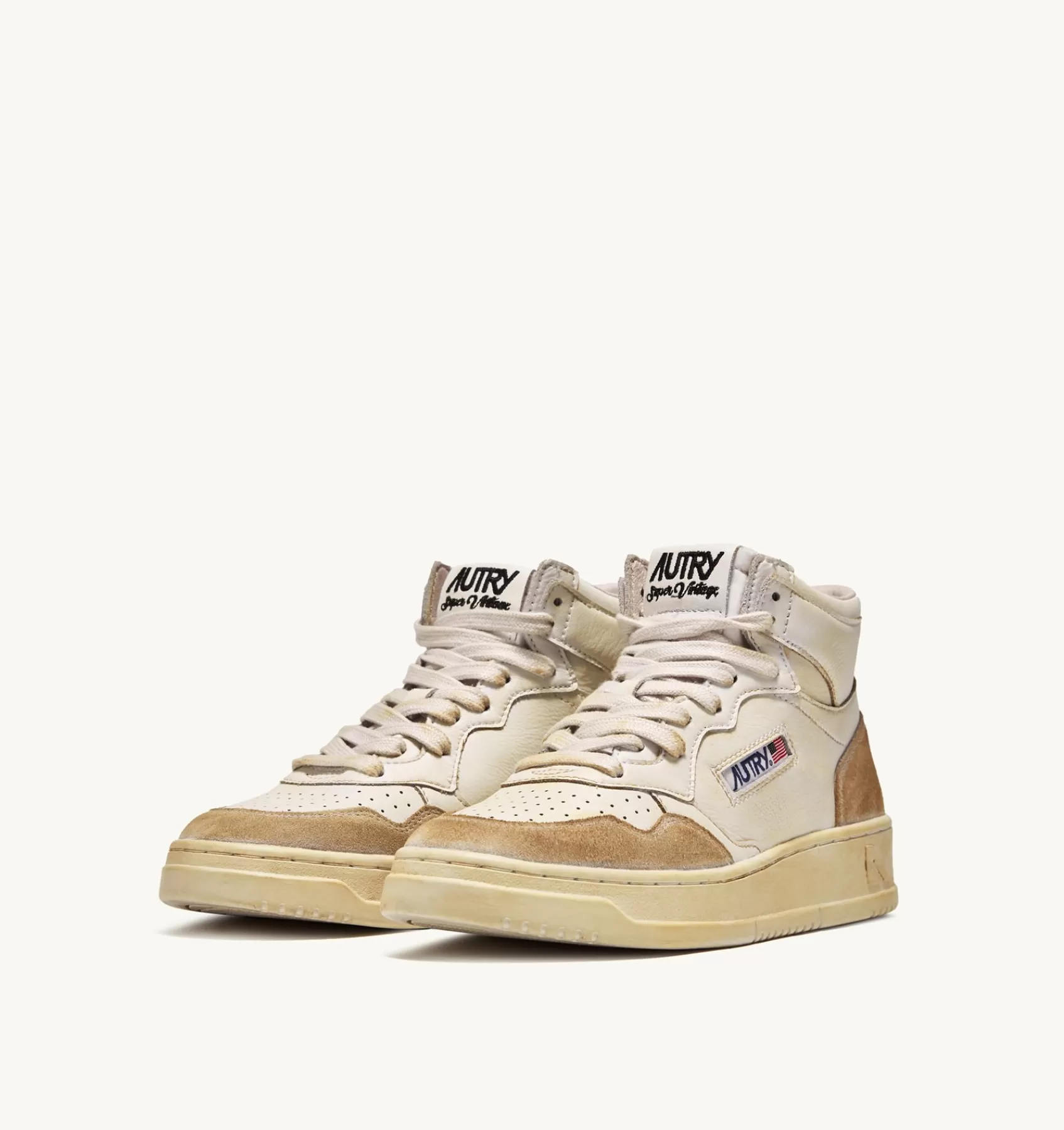 Männer AUTRY Sneakers Medalist Mid Super Vintage Aus Leder Yellowing Weiss