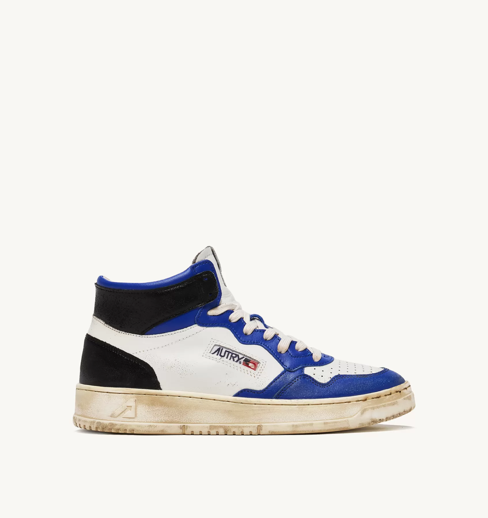 Männer AUTRY Sneakers Medalist Mid Super Vintage Aus Weissem Leder In Blau Und Schwarz