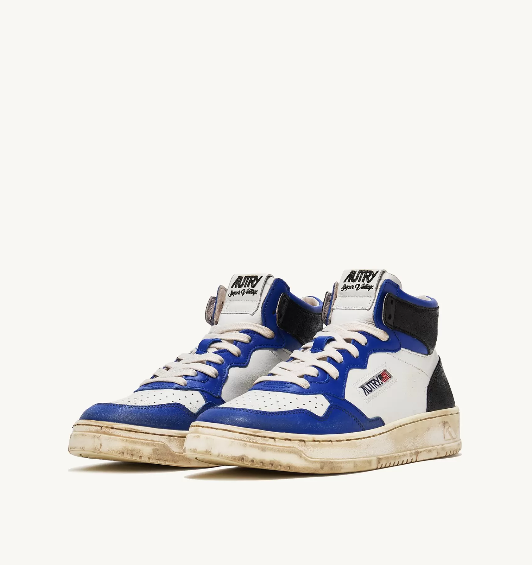 Männer AUTRY Sneakers Medalist Mid Super Vintage Aus Weissem Leder In Blau Und Schwarz