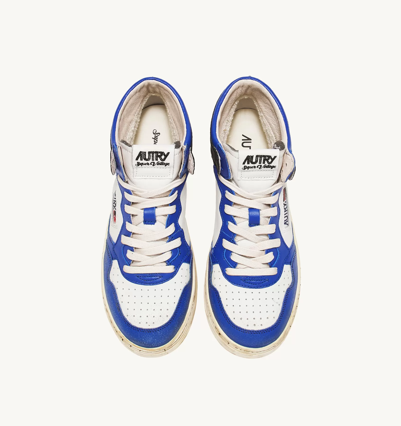 Männer AUTRY Sneakers Medalist Mid Super Vintage Aus Weissem Leder In Blau Und Schwarz