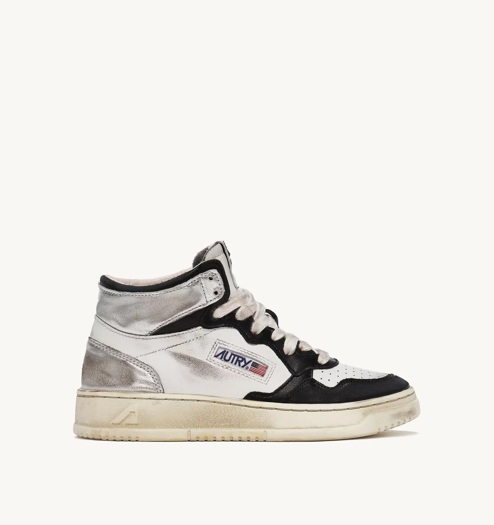Männer AUTRY Sneakers Medalist Mid Super Vintage Aus Weissem Leder In Schwarz Und Silber