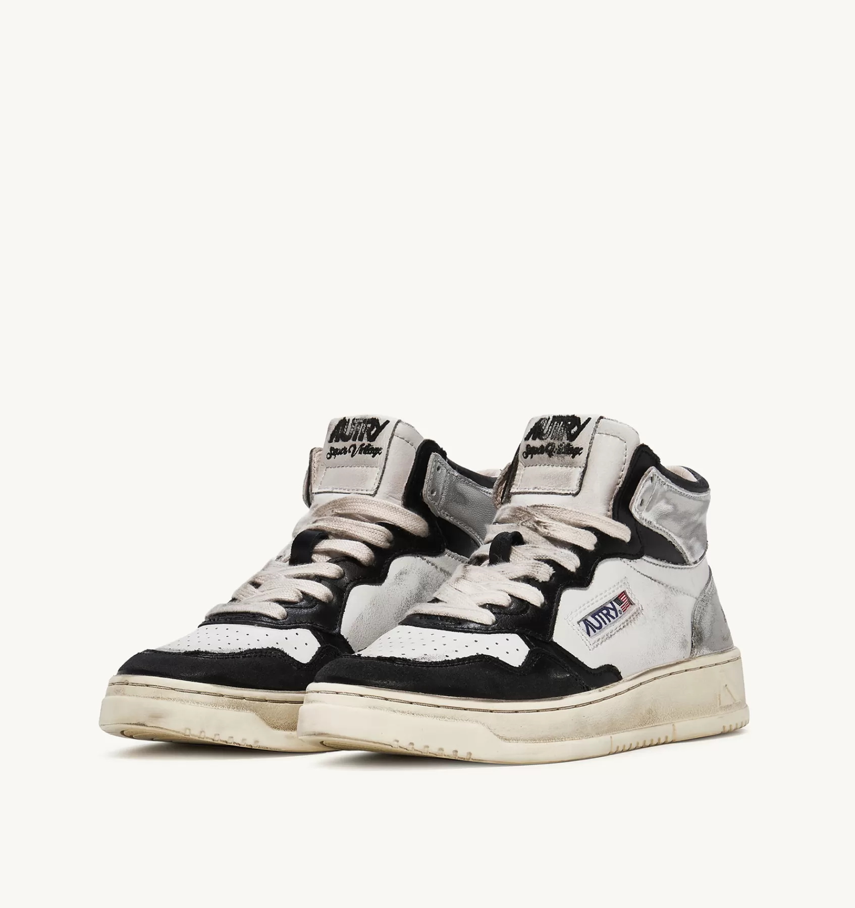 Männer AUTRY Sneakers Medalist Mid Super Vintage Aus Weissem Leder In Schwarz Und Silber