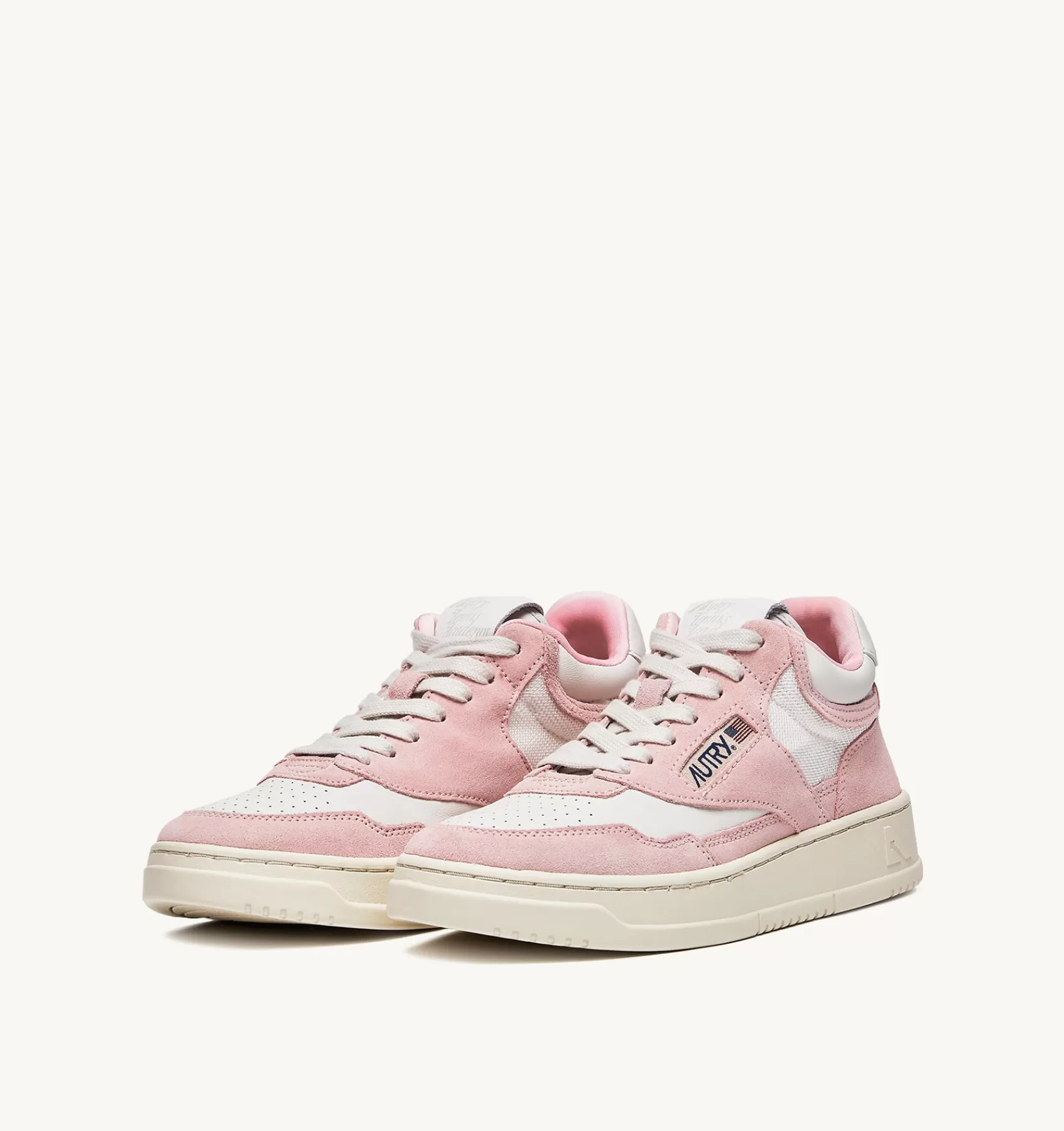 Frauen AUTRY Sneakers Open Mid Aus Leder In Weiss Und Academy Pink