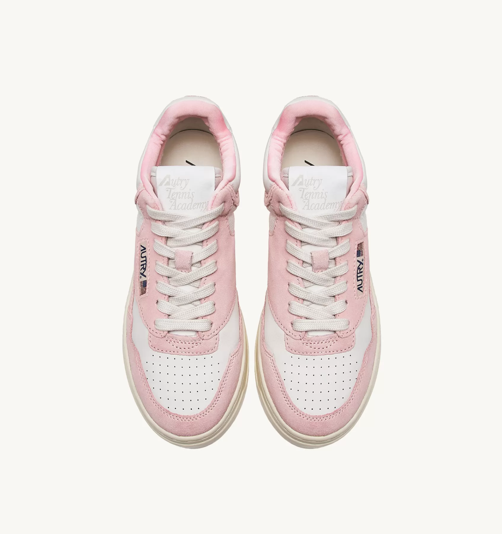 Frauen AUTRY Sneakers Open Mid Aus Leder In Weiss Und Academy Pink