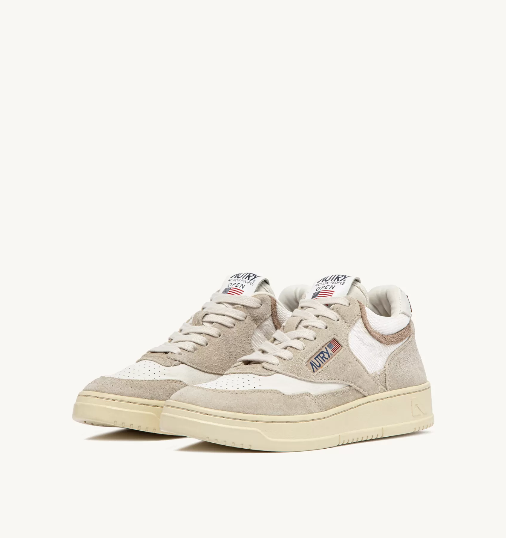 Frauen AUTRY Sneakers Open Mid Aus Zigenleder, Gewebe Und Wildleder In Weiss Ecru Und Beige