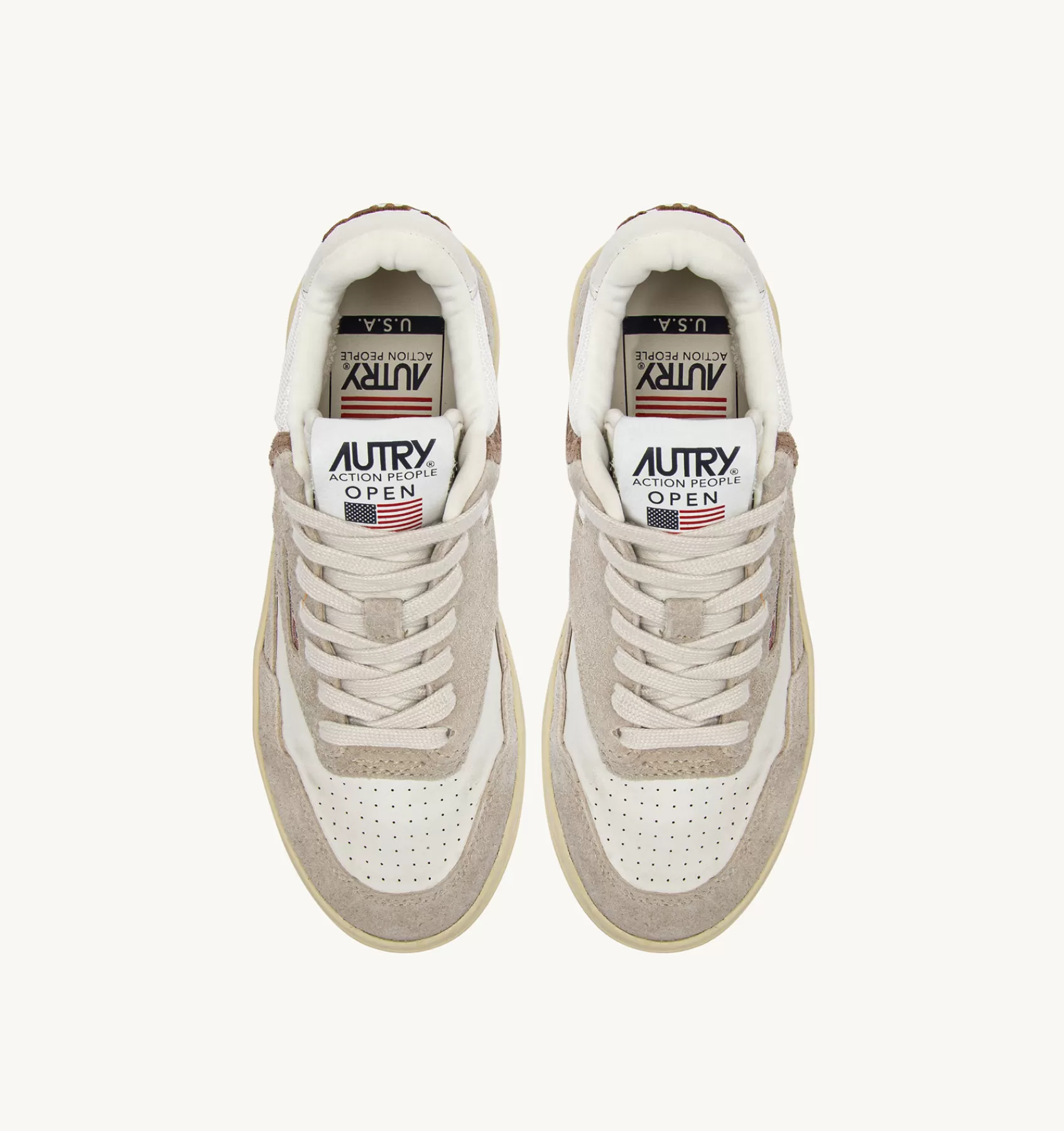 Frauen AUTRY Sneakers Open Mid Aus Zigenleder, Gewebe Und Wildleder In Weiss Ecru Und Beige