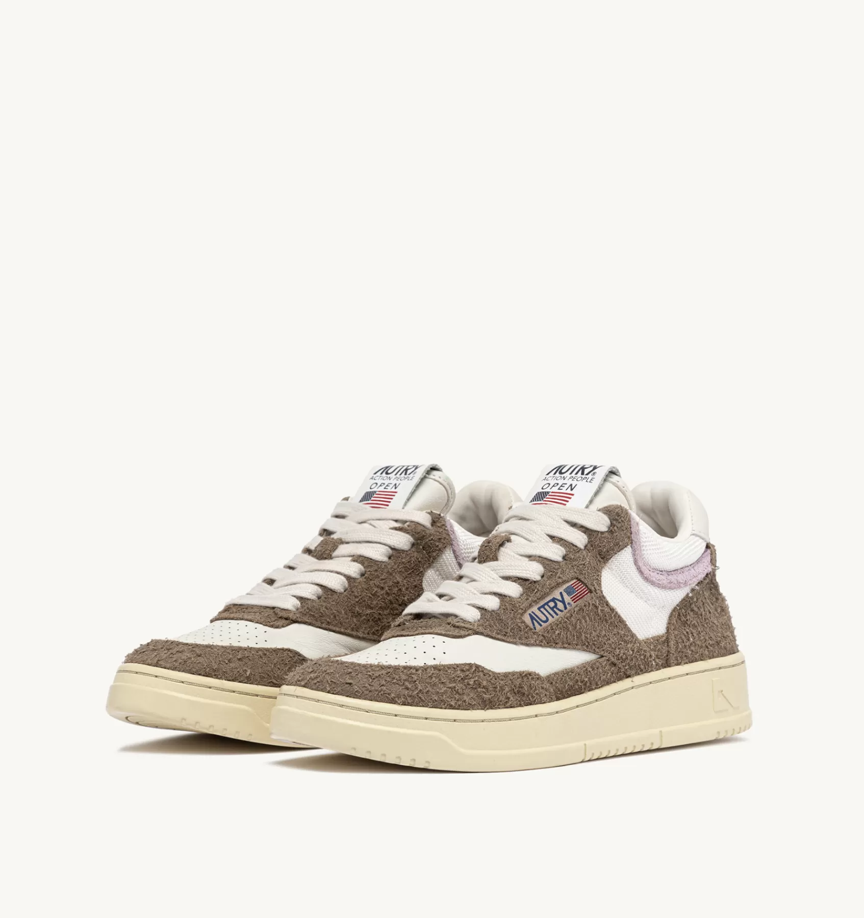 Frauen AUTRY Sneakers Open Mid Aus Zigenleder, Gewebe Und Wildleder In Weiss Mud Und Lila