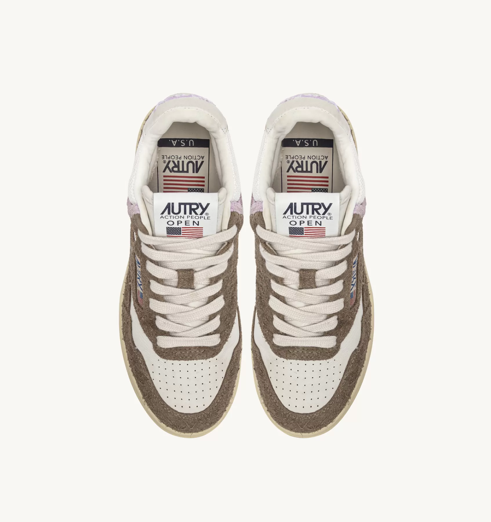 Frauen AUTRY Sneakers Open Mid Aus Zigenleder, Gewebe Und Wildleder In Weiss Mud Und Lila