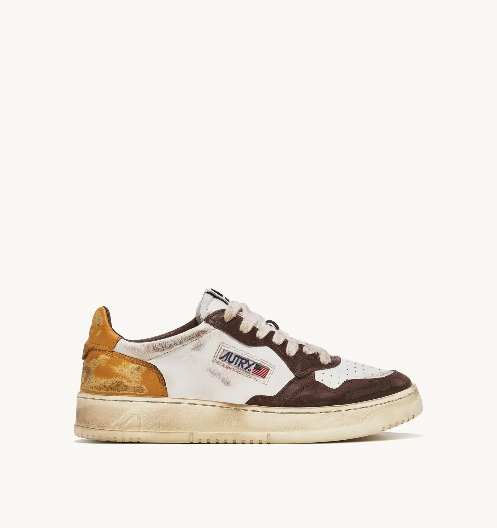 Männer AUTRY Sneakers Super Vintage Low Aus Leder In Weiss, Braun Und Honey