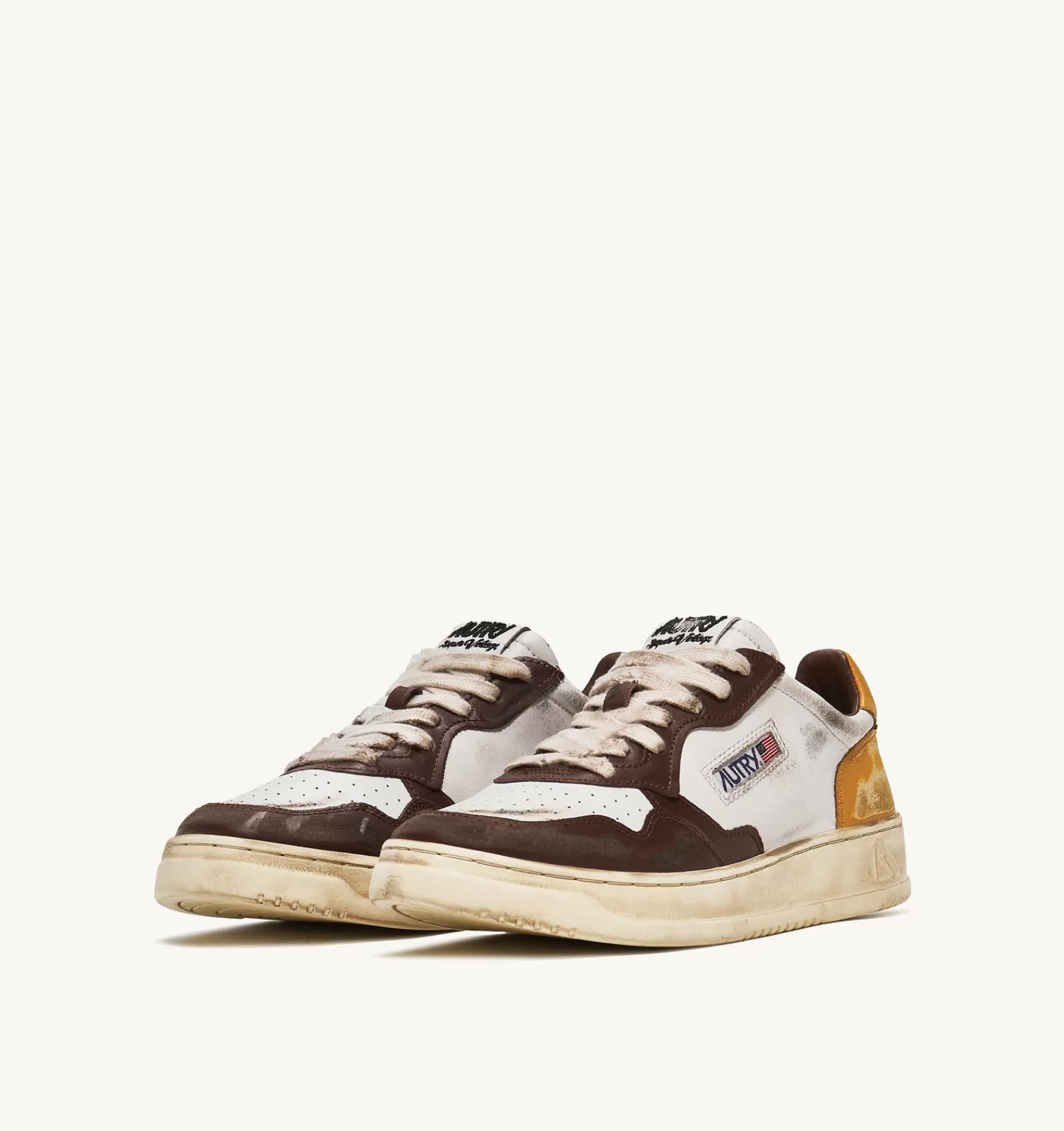 Männer AUTRY Sneakers Super Vintage Low Aus Leder In Weiss, Braun Und Honey