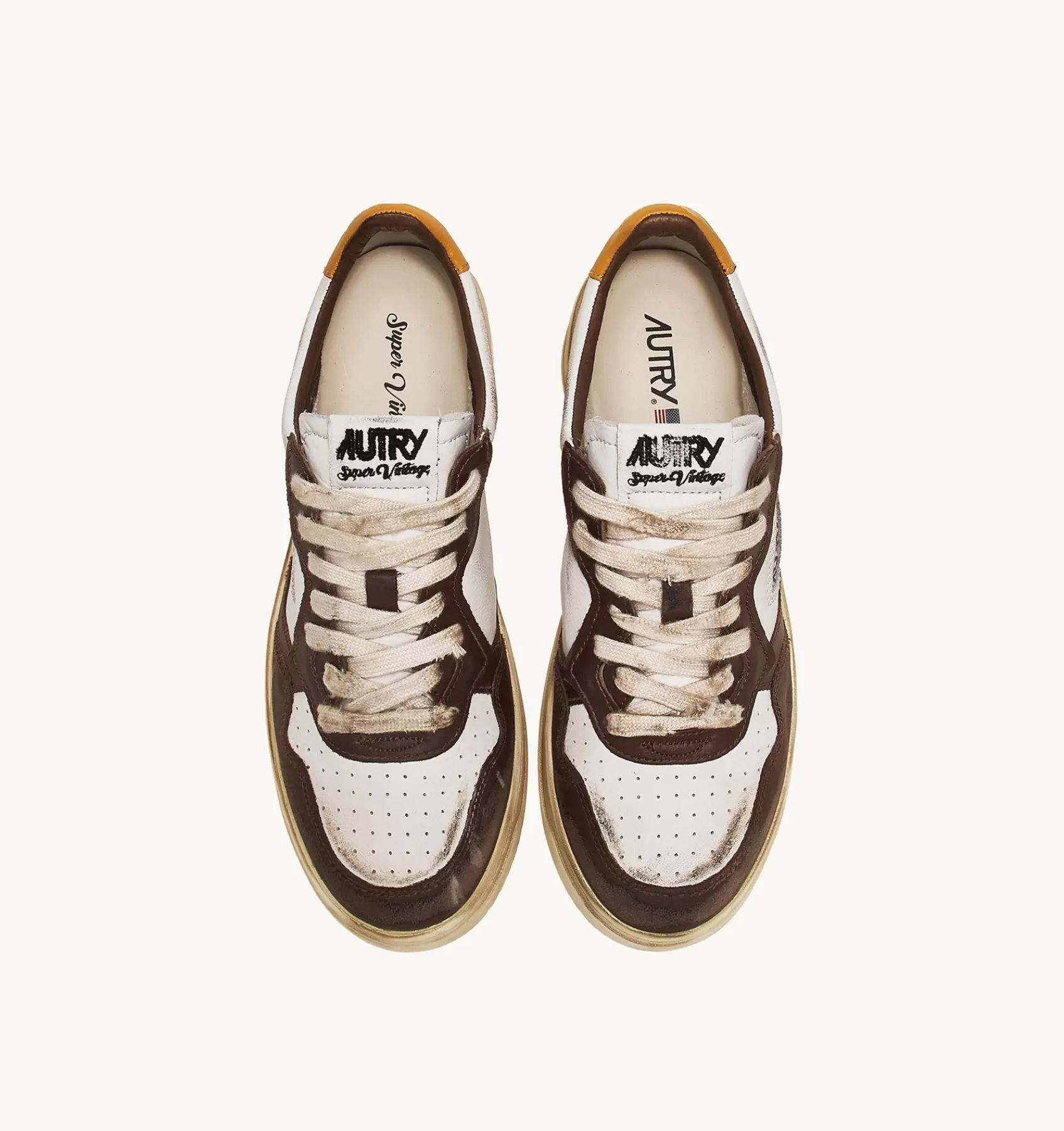 Männer AUTRY Sneakers Super Vintage Low Aus Leder In Weiss, Braun Und Honey