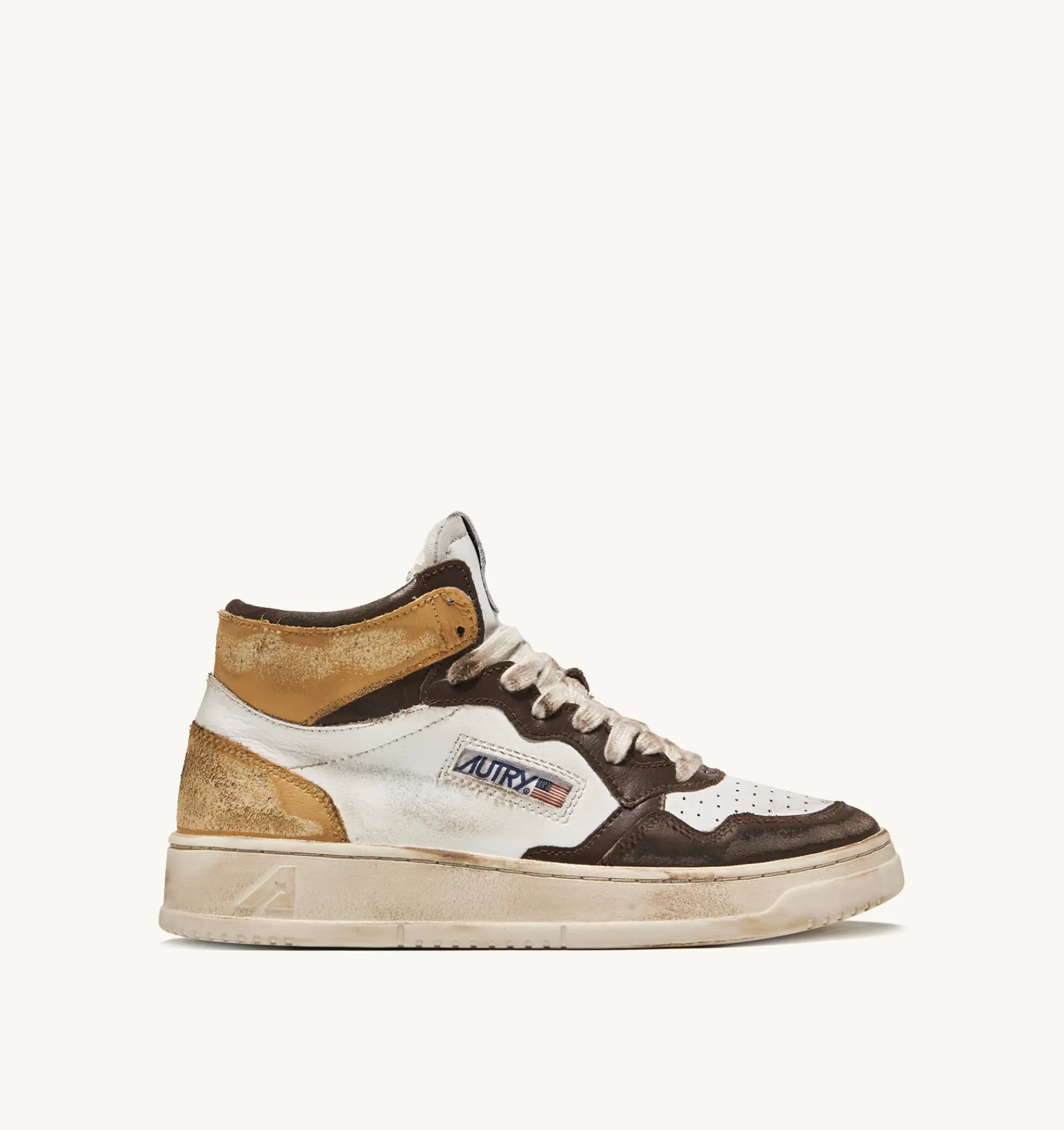 Frauen AUTRY Sneakers Super Vintage Mid Aus Leder In Weiss Braun Honey